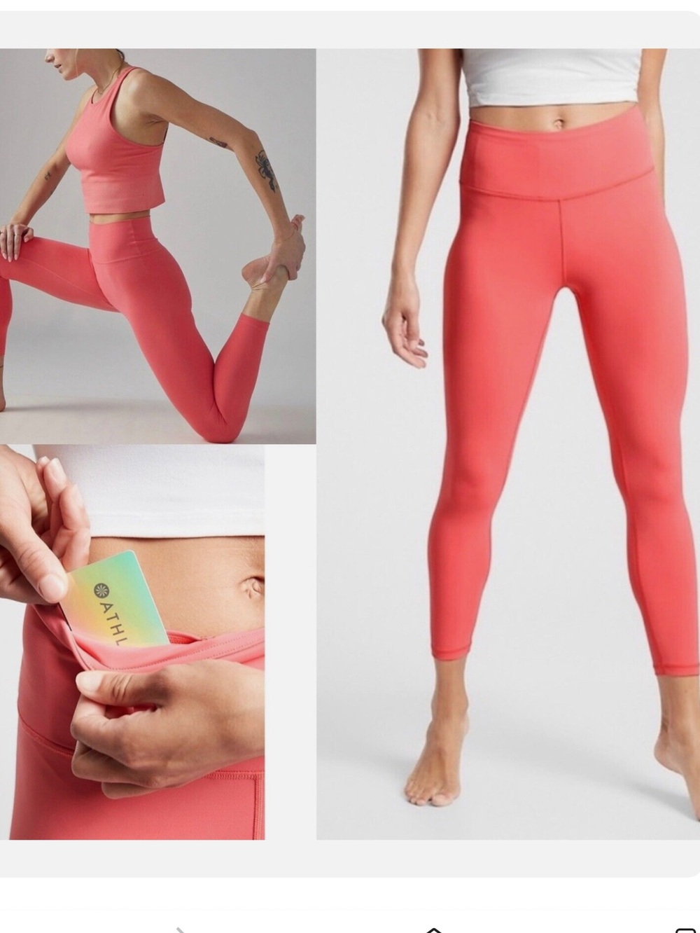 ATHLETA Transcend 7/8 Tight Leggings Coral Petal Pink Large PETITE NWT✅